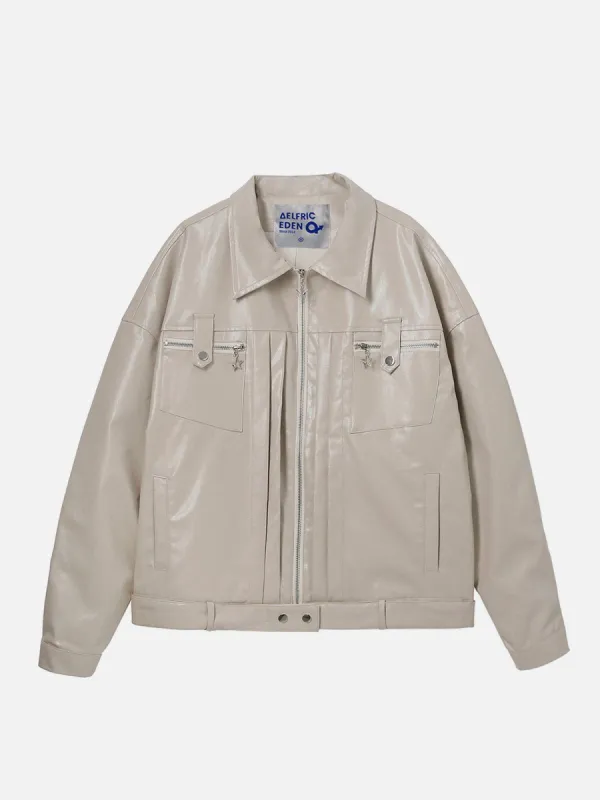 Aelfric Eden Solid Multi Pocket Leather Jacket sold by Aelfric Eden