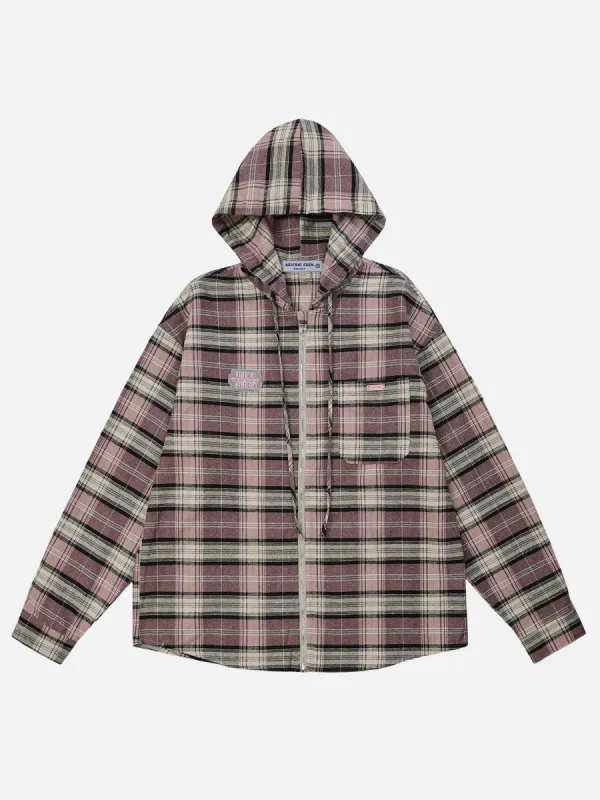 Aelfric Eden Vintage Plaid Hooded Long Sleeve Shirt sold by Aelfric Eden