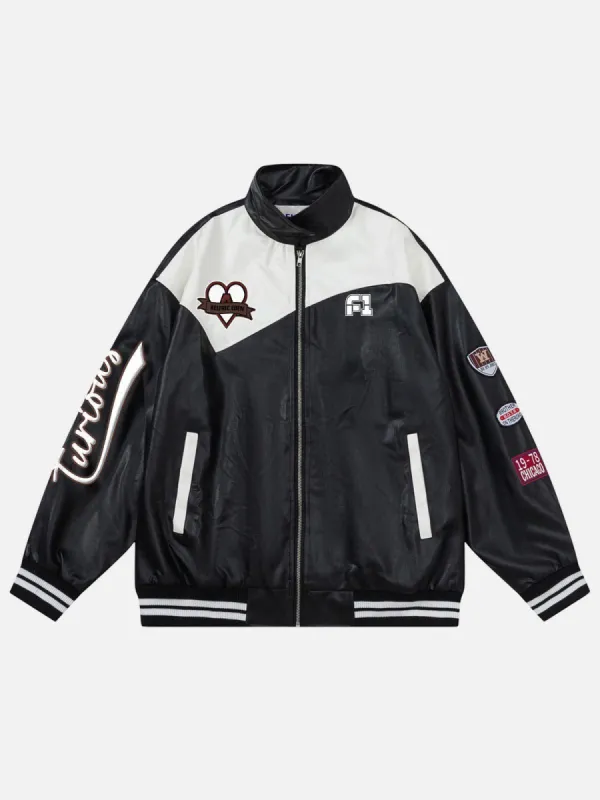 Aelfric Eden Letter Embroidery Leather Jacket sold by Aelfric Eden