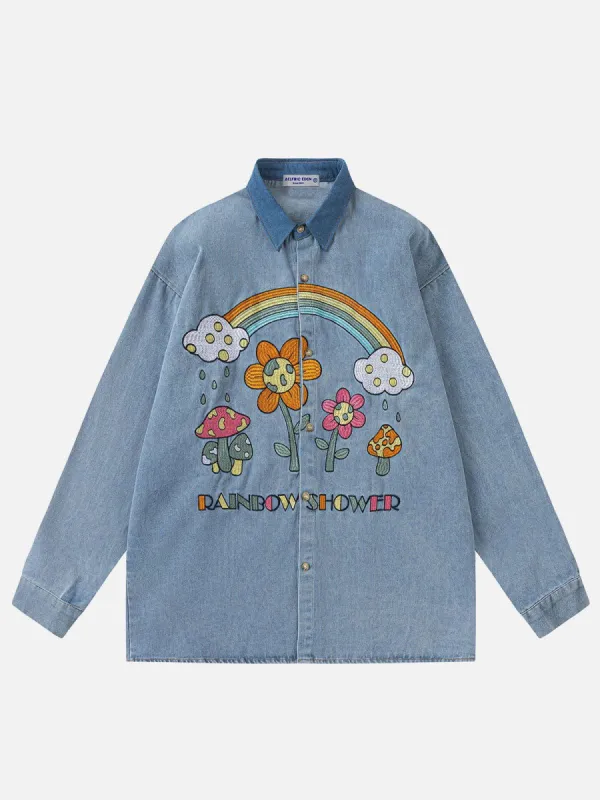 Aelfric Eden Embroidery Rainbow Shower Long Sleeve Shirt sold by Aelfric Eden