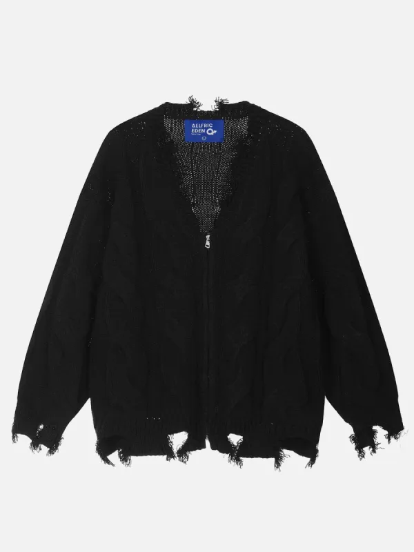 Aelfric Eden Solid V-neck Twist Fringe Cardigan sold by Aelfric Eden