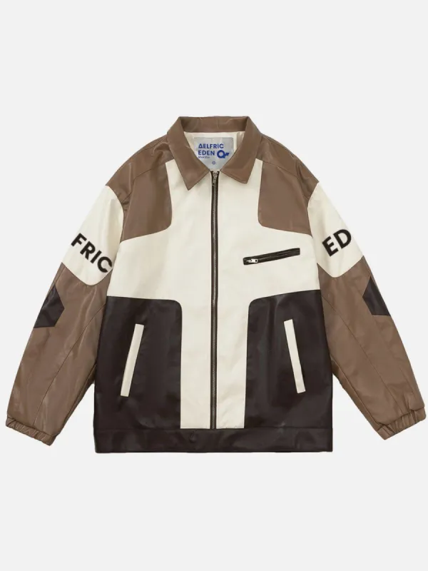 Aelfric Eden Color Blocking Patchwork Faux Leather Jacket sold by Aelfric Eden