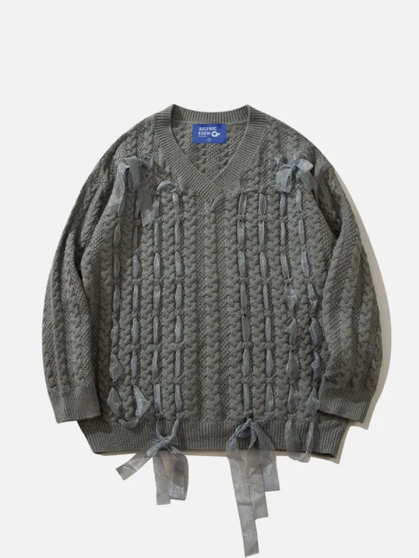 Aelfric Eden Woven Ribbon Decoration Knit Sweater sold by Aelfric Eden