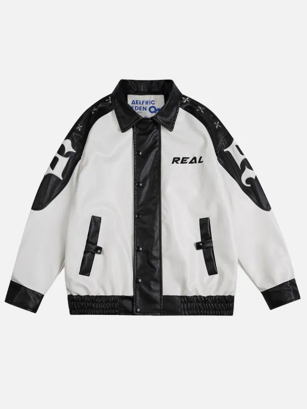 Aelfric Eden Patchwork Metal Button Leather Jacket sold by Aelfric Eden