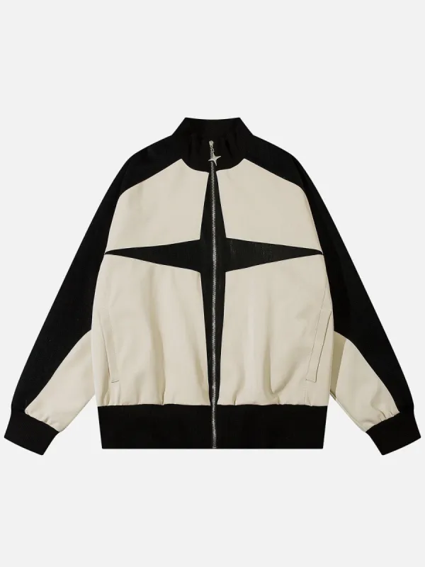 Aelfric Eden Color Blocking Star Faux Leather Jacket sold by Aelfric Eden