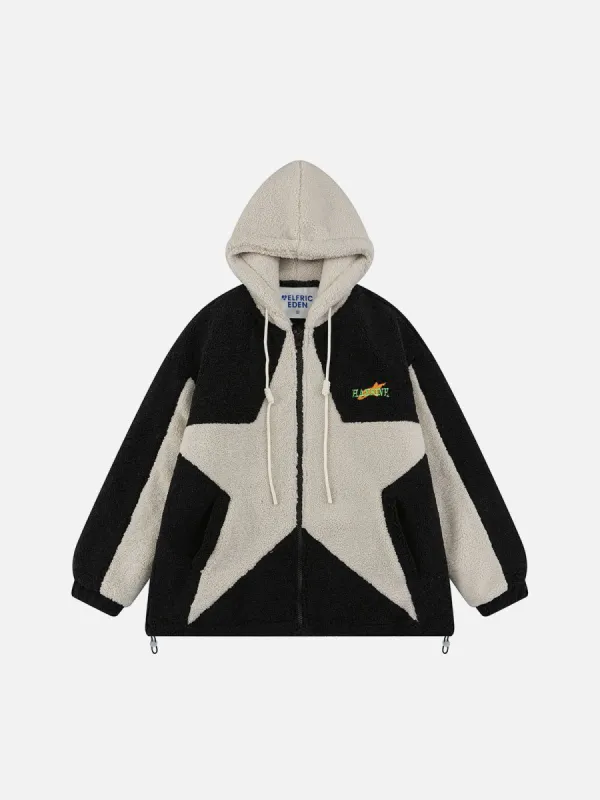 Aelfric Eden Patchwork Star Hooded Sherpa Jacket sold by Aelfric Eden
