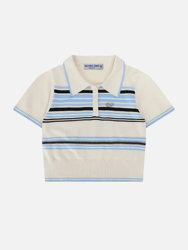 Stripes Knitting Polo Collar Tee sold by Aelfric Eden