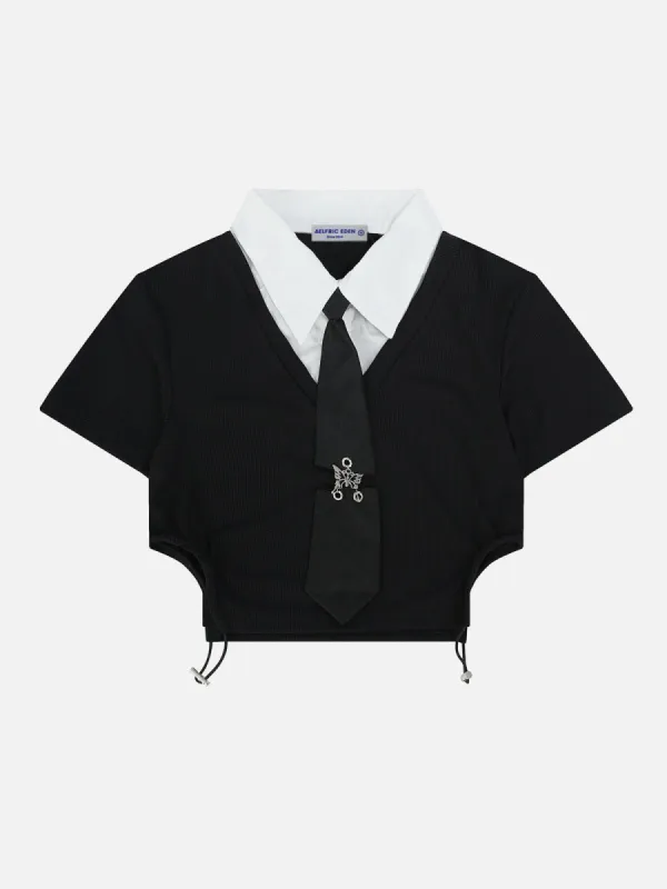 Drawstring Tie Polo Collar Tee sold by Aelfric Eden