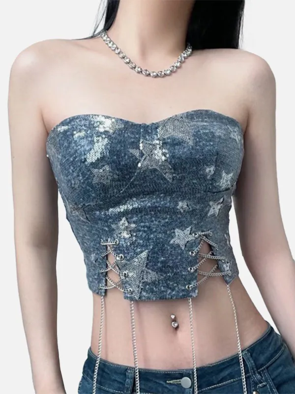 Glitter Star Chain Denim Cami Top made by Aelfric Eden