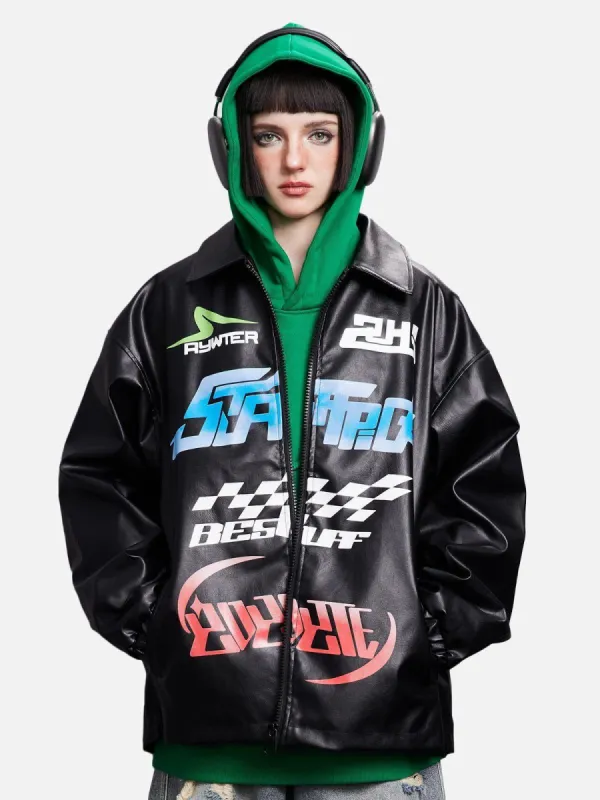 Aelfric Eden Racing Print Leather Jacket sold by Aelfric Eden