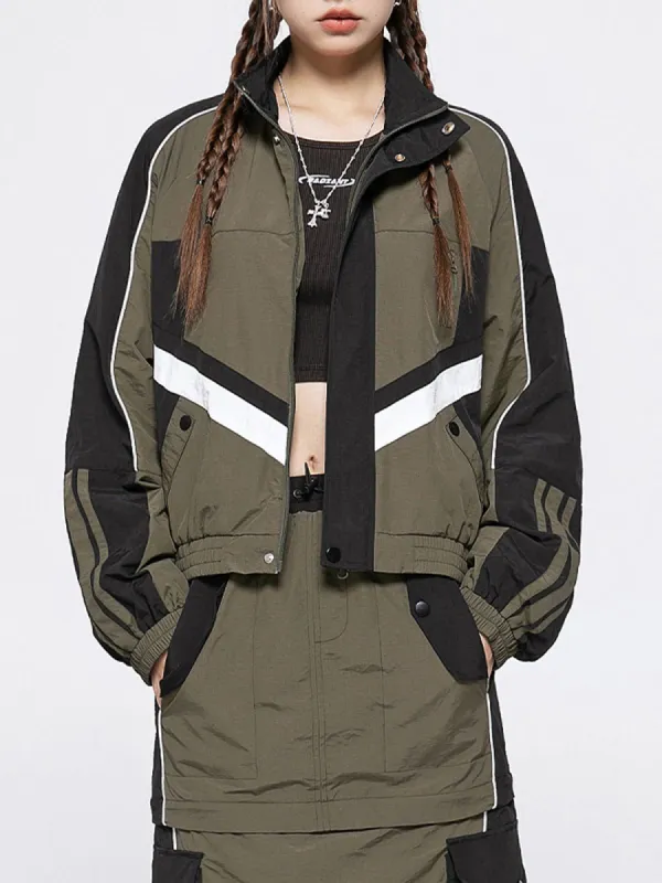 Color Blocking Patchwork Stand Collar Jacket sold by Aelfric Eden