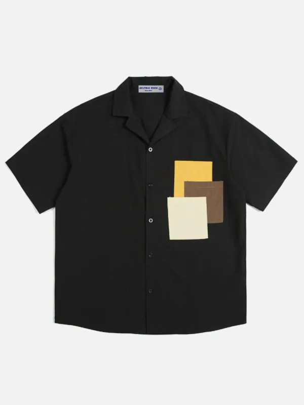 Color Blocking Pockets Short Sleeve Shirts sold by Aelfric Eden