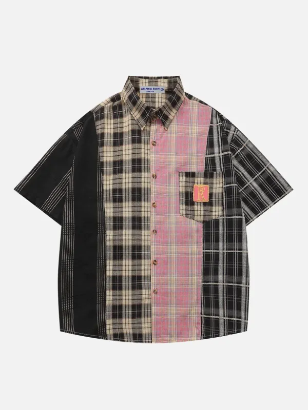 Aelfric Eden Patchwork Plaid Short Sleeve Shirts sold by Aelfric Eden