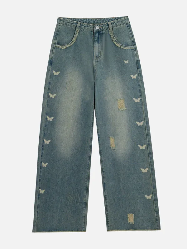 Butterfly Pattern Fringe Jeans sold by Aelfric Eden