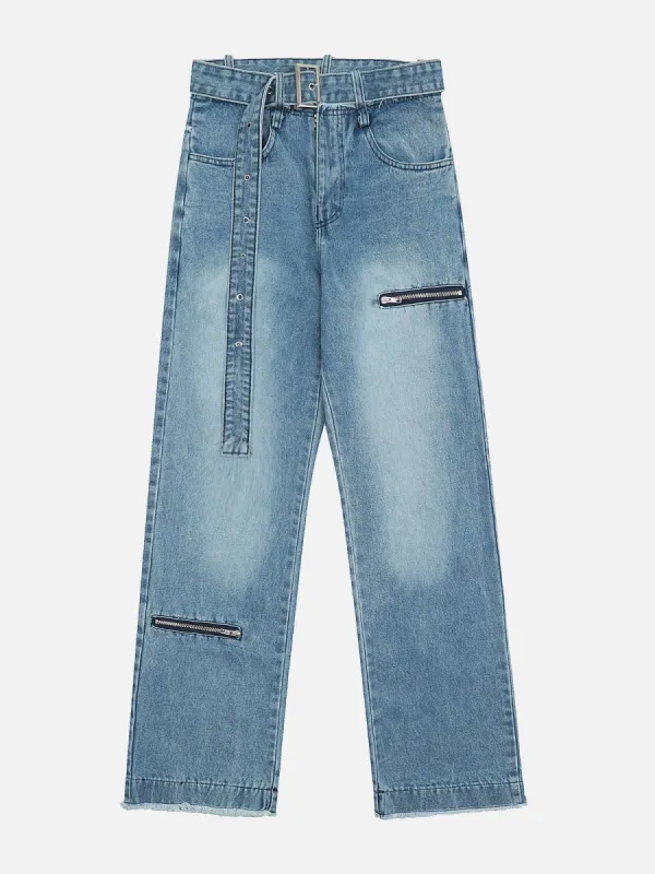 ZIP UP Embellishment Fringe Jeans sold by Aelfric Eden