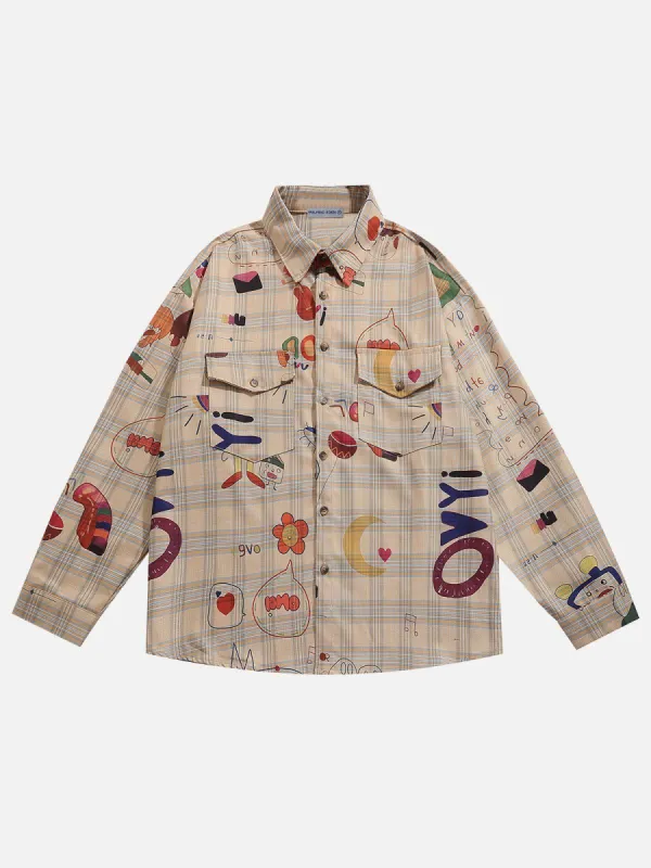 Aelfric Eden Plaid Cartoon Graphic Long Sleeve Shirt sold by Aelfric Eden