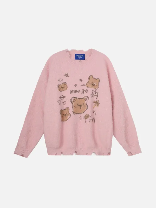 Aelfric Eden Cute Bear Distressed Sweater sold by Aelfric Eden