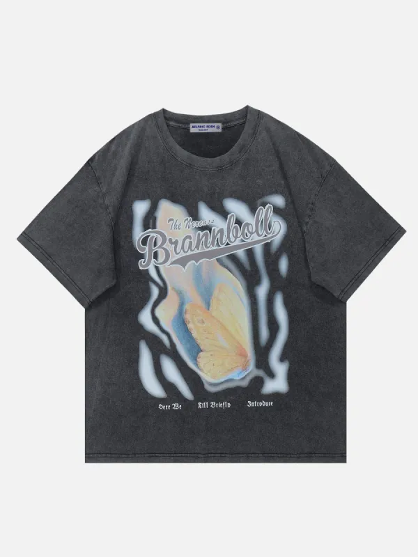 Aelfric Eden Irregular Butterfly Print Washed Tee | Parallel