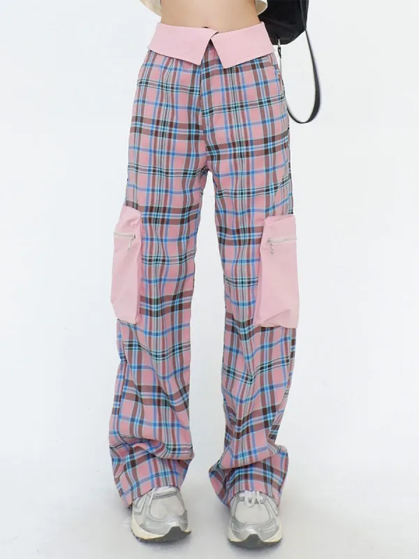 Color Blocking Plaid Cargo Pants sold by Aelfric Eden