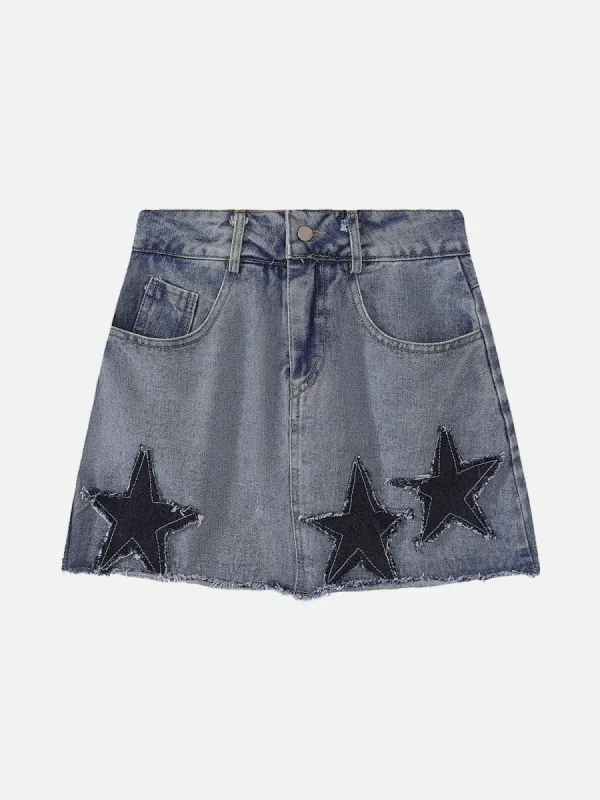 Applique Embroidery Star Denim Skirt sold by Aelfric Eden