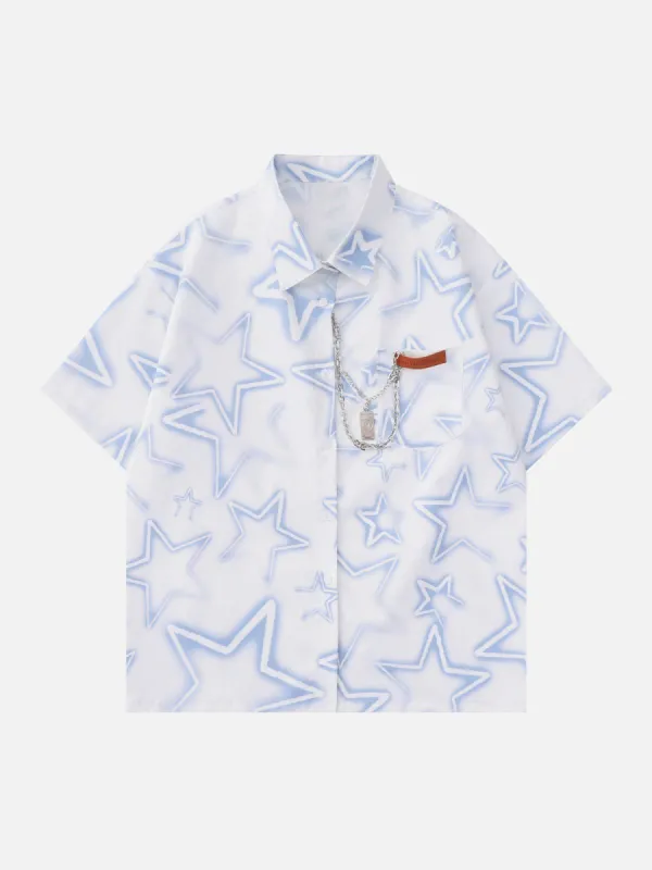 Shining Stars Print Chain Short Sleeve Shirts sold by Aelfric Eden