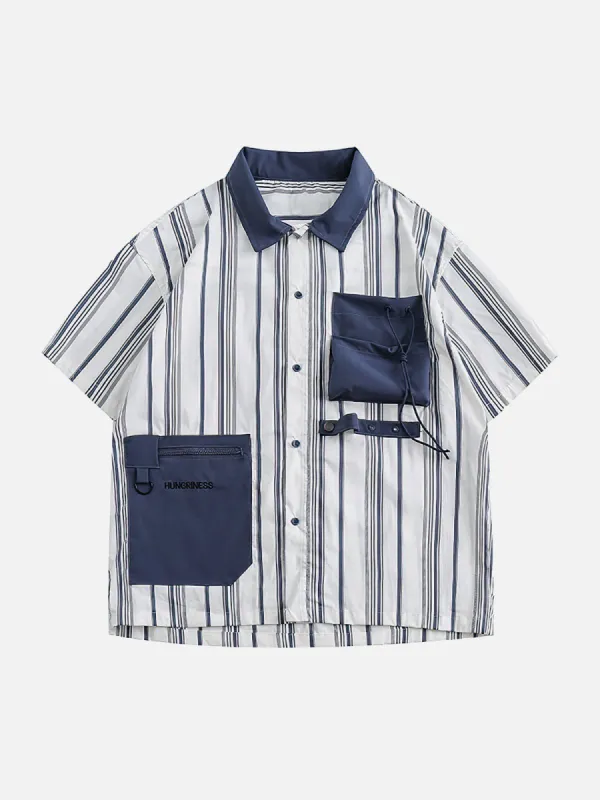 Vintage Vertical Stripes Contrasting Color Short Sleeve Shirts sold by Aelfric Eden