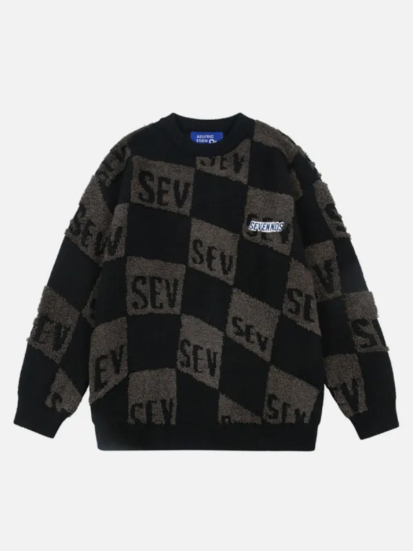 Aelfric Eden Flocked Plaid Letter Sweater sold by Aelfric Eden