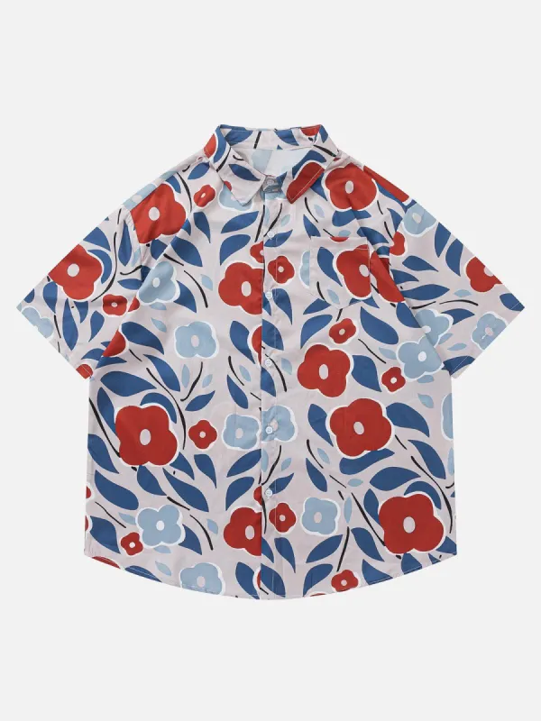 Plum Print Contrasting Color Short Sleeve Shirts sold by Aelfric Eden
