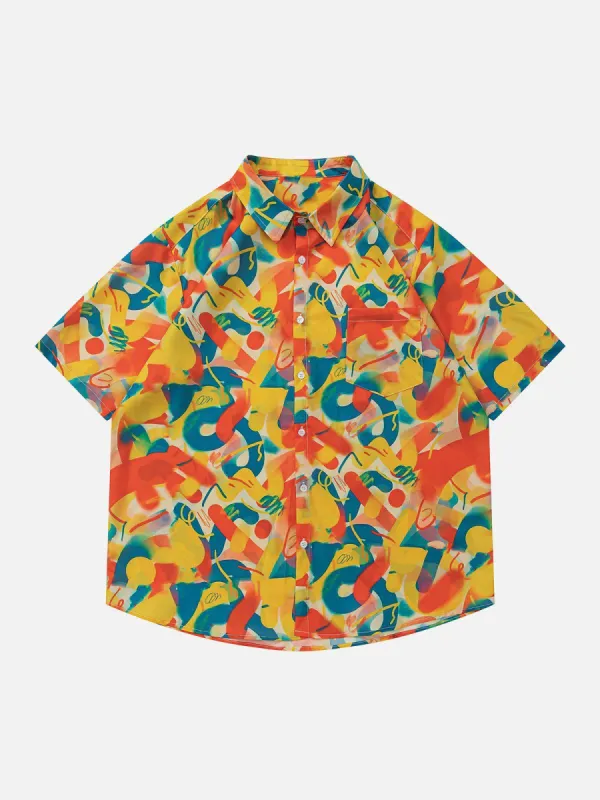 "The Charm of Oil Painting Graffiti Print" Short Sleeve Shirts sold by Aelfric Eden