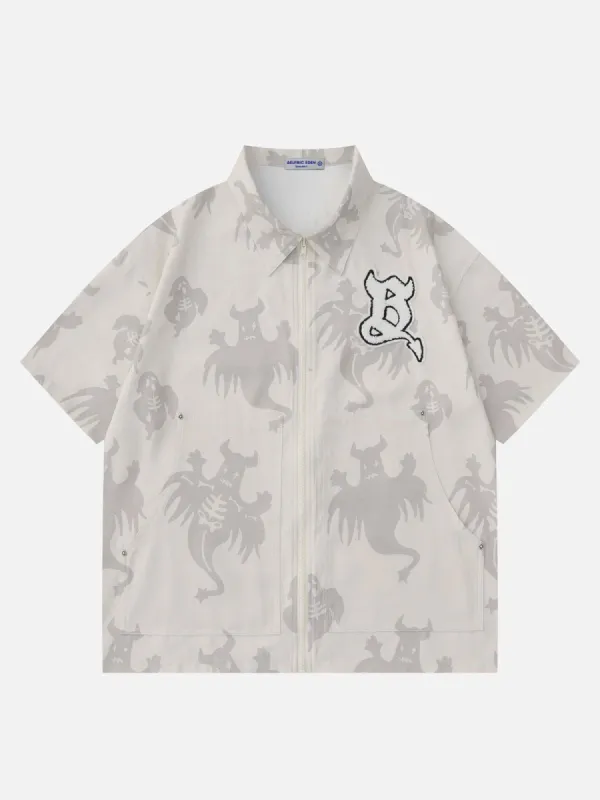 Aelfric Eden Demon Print ZIP UP Short Sleeve Shirts sold by Aelfric Eden