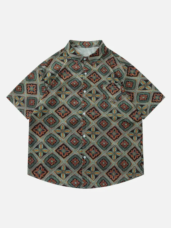 Aelfric Eden Rhombus Plaid Flower Print Short Sleeve Shirts sold by Aelfric Eden