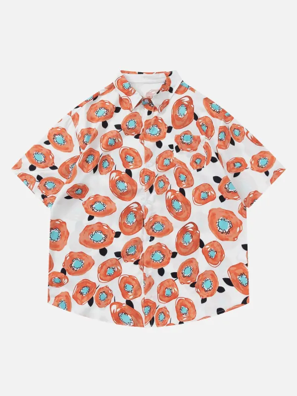 Aelfric Eden Vibrant Persimmon Element Print Short Sleeve Shirts sold by Aelfric Eden