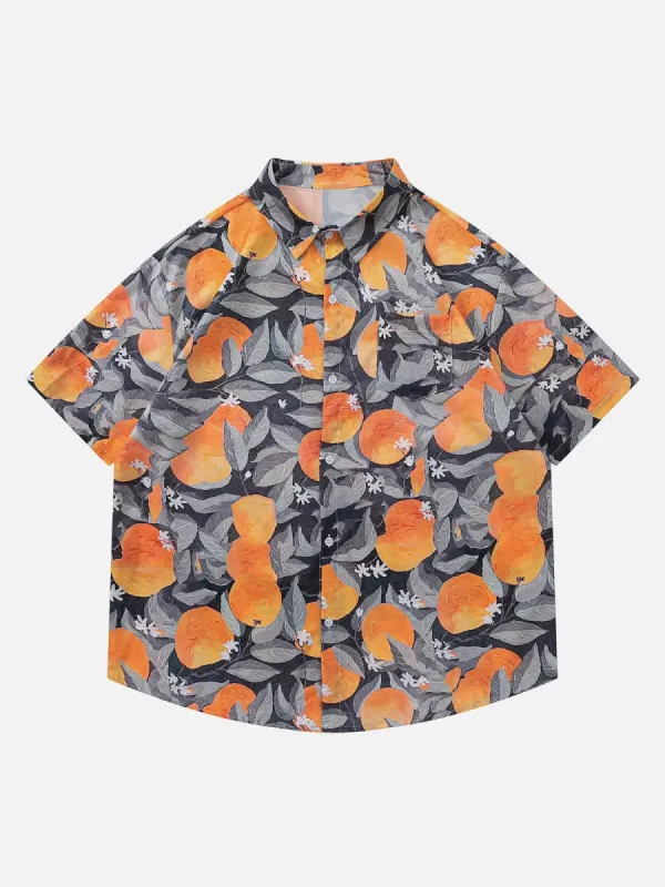 Painting Orange Element Print Short Sleeve Shirts sold by Aelfric Eden