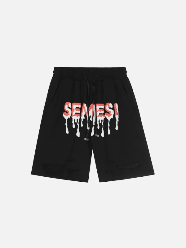 Letter Print Broken Holes Shorts sold by Aelfric Eden