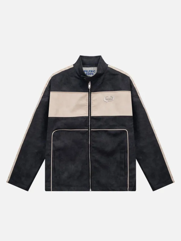 Aelfric Eden Patchwork Stripe Racing Faux Leather Jacket sold by Aelfric Eden