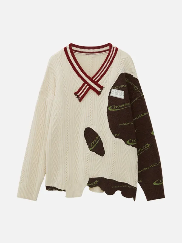 Aelfric Eden Irregular Patchwork Preppy Sweater sold by Aelfric Eden
