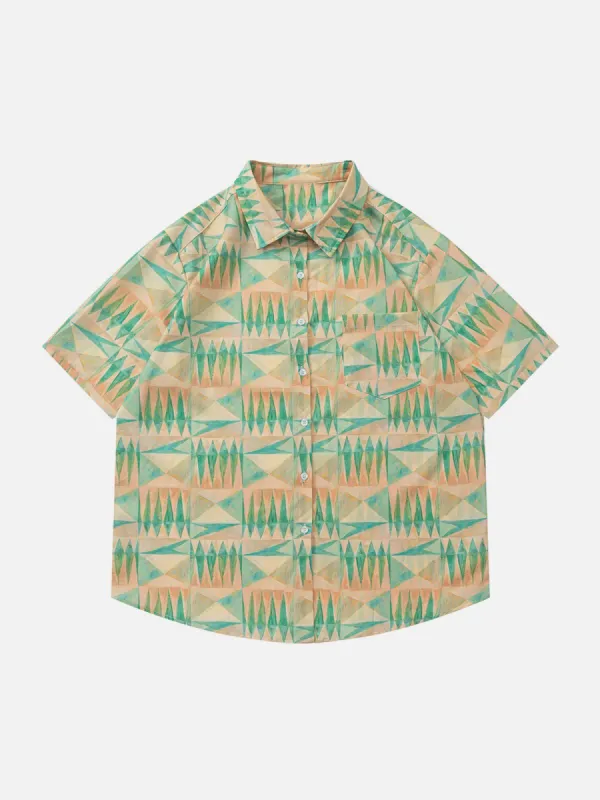 Checked Colour Blocking Short Sleeve Shirts sold by Aelfric Eden