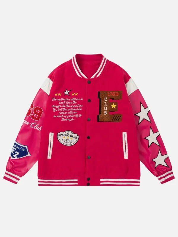 Aelfric Eden Flocked Embroidered Leather Sleeves Varsity Jacket sold by Aelfric Eden