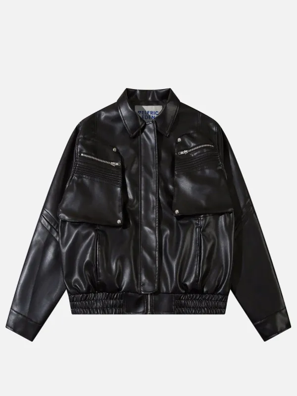 Aelfric Eden Solid Big Pocket Faux Leather Jacket sold by Aelfric Eden