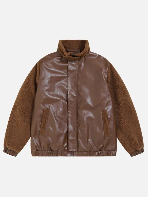 Aelfric Eden Solid Patchwork Leather Winter Coat sold by Aelfric Eden