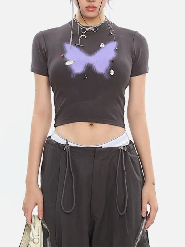 Rhinestone Application Butterfly Tee sold by Aelfric Eden