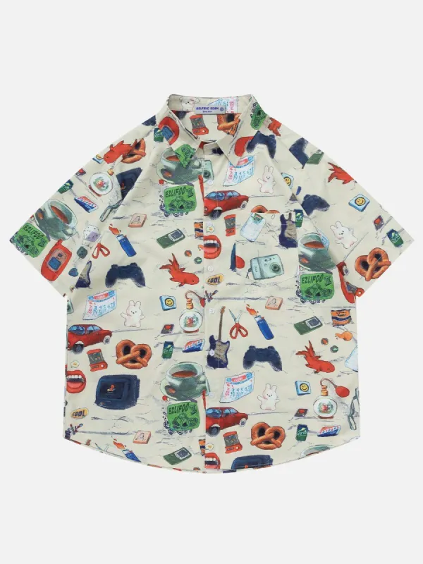 Aelfric Eden All-over Fun Graffiti Print Short Sleeve Shirts sold by Aelfric Eden