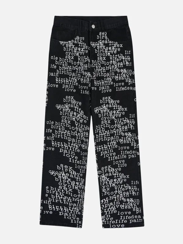 Aelfric Eden All Over Print Letter Jeans sold by Aelfric Eden