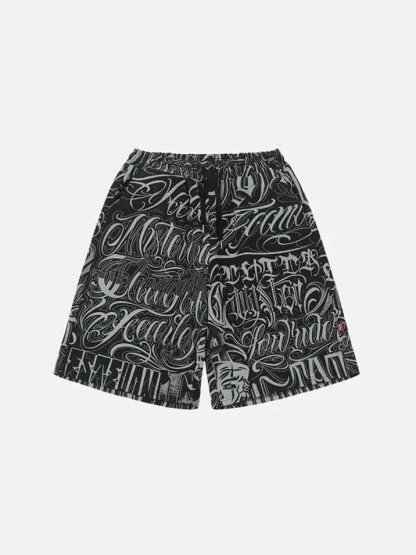 Aelfric Eden All-over Gothic Letter Print Shorts sold by Aelfric Eden