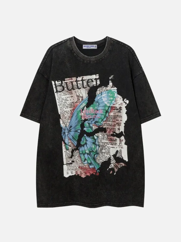 Tシャツ・カットソー Aelfric Eden Irregular Butterfly Print Washed Tee Aelfric Eden Irregular Butterfly Graphic Tee – Aelfric eden