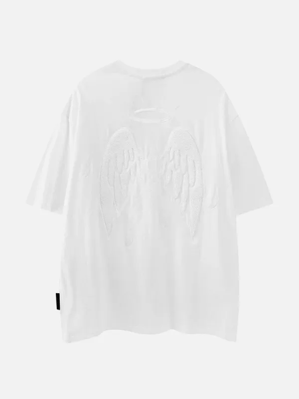 Back Printed Tattoo Style Angel Wings T-Shirt for Women