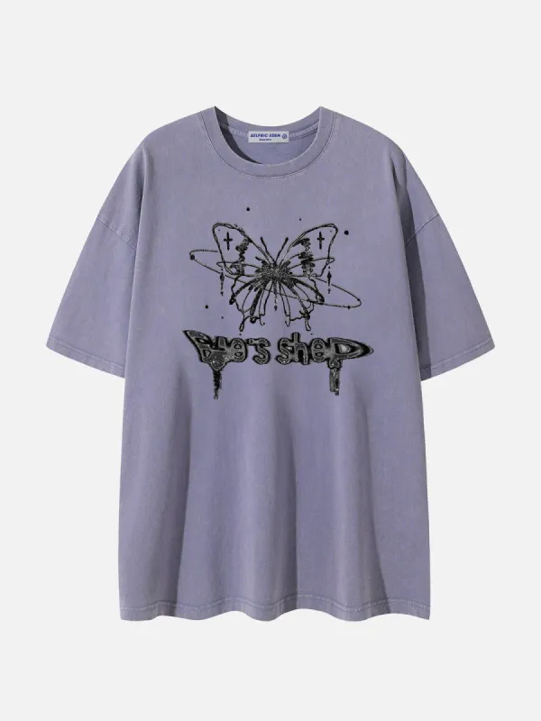Aelfric Eden Irregular Butterfly Print Washed Tee | Parallel