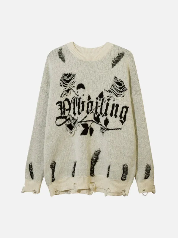 Rose Ripped Hole Knit Sweater sold by Aelfric Eden