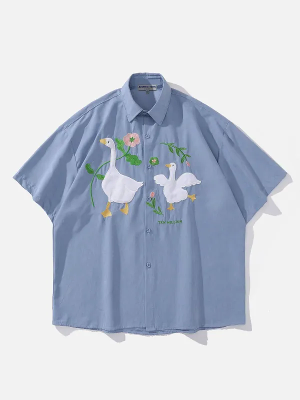 Embroidery Goose Short Sleeve Shirts sold by Aelfric Eden