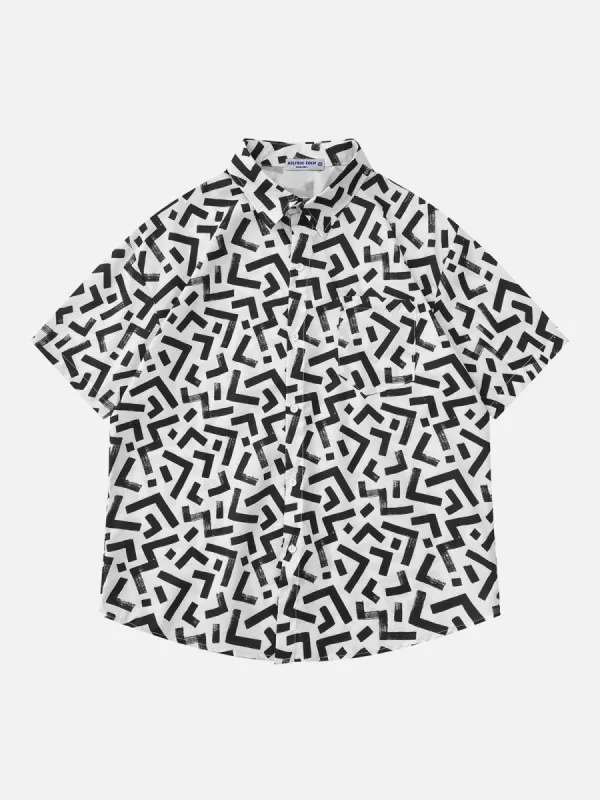 Aelfric Eden All-over Abstract Geometry Print Short Sleeve Shirts sold by Aelfric Eden